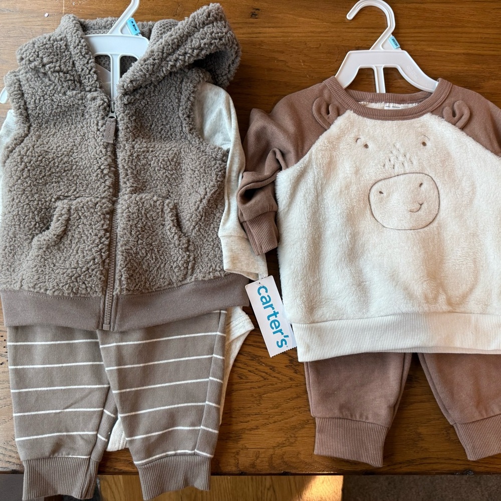 Carter's Brown and Cream Baby Outfit Set - Lot Bundle of Two